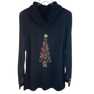 Coldwater Creek Floral Embroidered Sweater Size Large